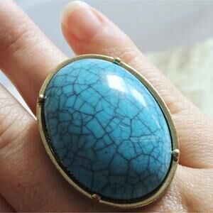 Oversized Oval Faux Turquoise Statement Ring Size 7
